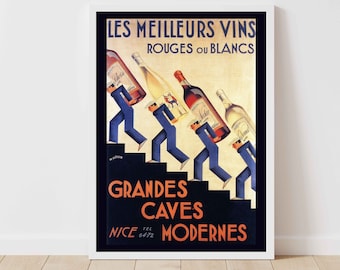 Vintage Beverage Kitchen Art Wine Champagne Food and Drink World Travel Poster - Framed/Unframed