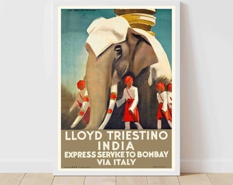 Bezoek India Bombay Olifant Vintage Travel Poster Print - Ingelijst / Niet ingelijst