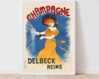 Vintage Champagne Poster, Leonetto Cappiello French Wine Art, Belle Epoque Bar Decor