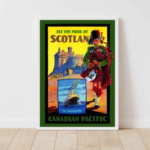 Escocia Scotsman Pipe Player Celtic Edimburgo Glasgow St Andrews Reino Unido Gran Bretaña Vintage Travel Poster Print - Enmarcado/Sin marco