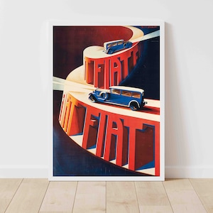Fiat Automobile 1928 Vintage Car Poster Advertisement Italia Vintage Advertising Poster Print - Framed / Unframed