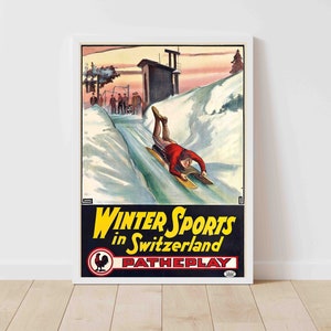 Deportes de invierno en Suiza Gstaad Swiss Ski Alps Mountains Snow Vintage Travel Poster