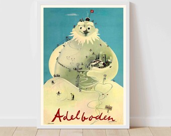 Adelboden Zwitsers Zwitserland Berner ski wintersport vintage skiposter - ingelijste print - canvaskunstafdruk
