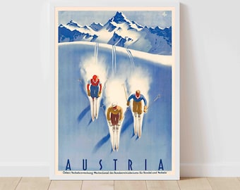 Austria Skiing Mountains Vintage Travel Poster - Framed/Unframed