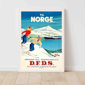 Norway Oslo Winter Sport Skiing Vintage Travel Poster - Framed/Unframed