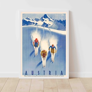 Austria Skiing Mountains Vintage Travel Poster - Framed/Unframed