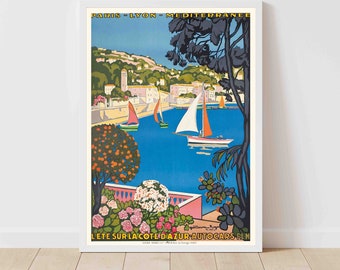 Cote D&#39;Azur France Vintage Travel Poster Print - Framed/Unframed