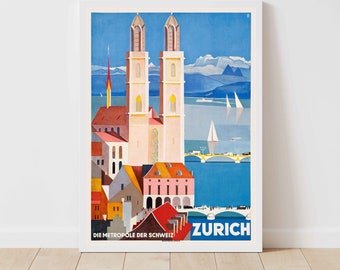 Zurich Switzerland Vintage Travel Poster Print - Framed/Unframed