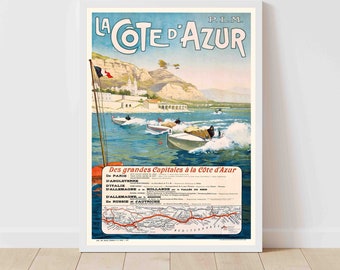 Cote D'Azur France Vintage Travel Poster - Framed/Unframed
