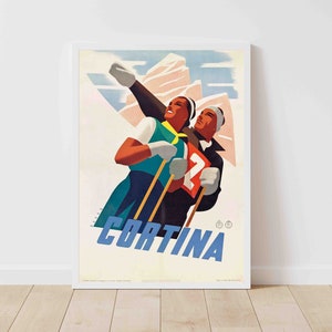 Cortina d&#39;Ampezzo Italia Skiing Mountains Vintage Ski Poster - Framed/Unframed