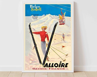 Valloire Valmeinier France Vintage Mountains Alps Ski Snow Travel Poster Print  - Framed/Unframed