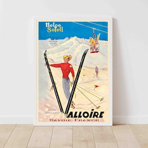 Valloire Valmeinier France Vintage Mountains Alps Ski Snow Travel Poster Print  - Framed/Unframed