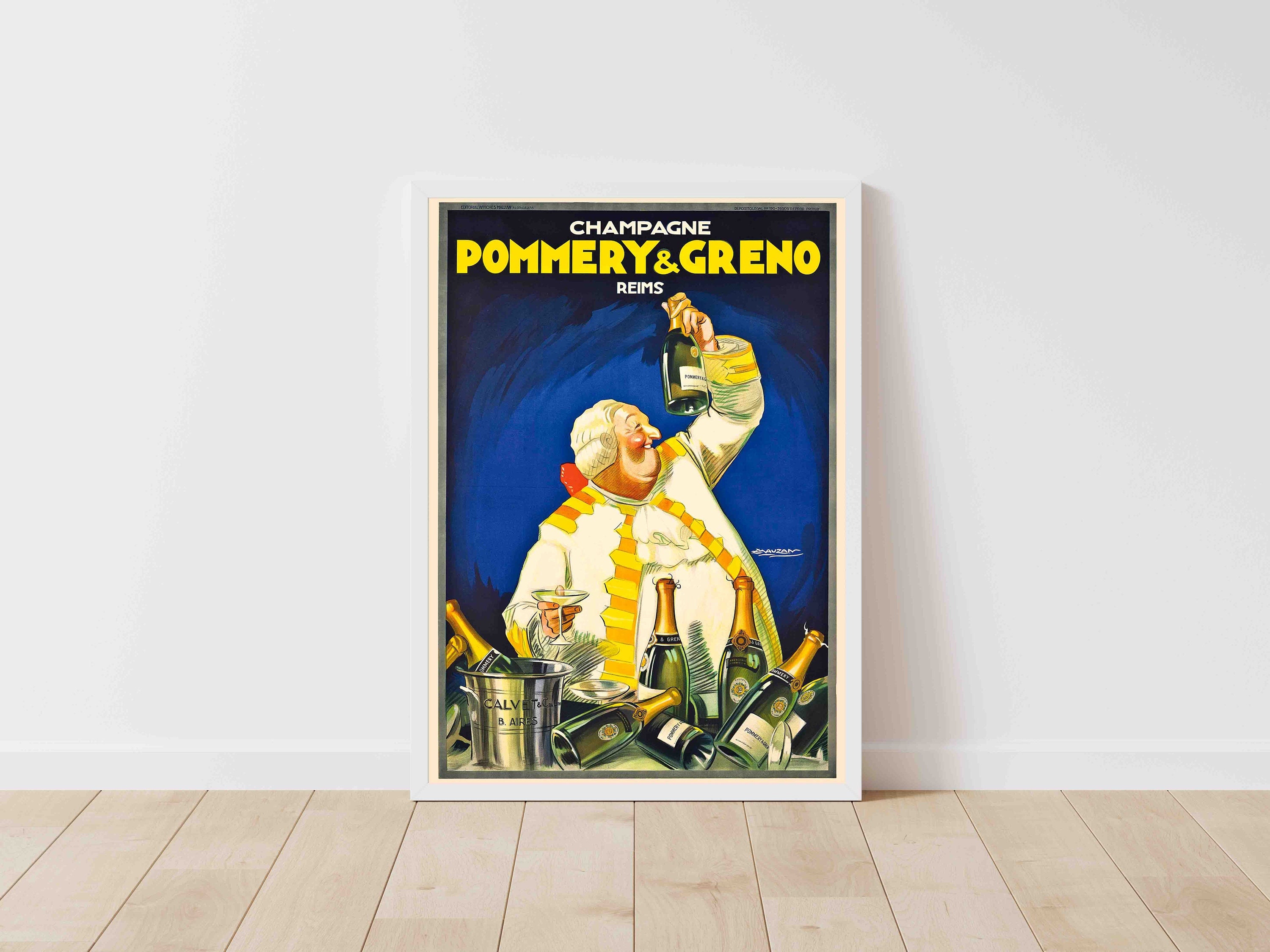 Champagne Reims Pommery & Greno Mauzan Wine Beverage Vintage Travel Poster - Framed/Unframed
