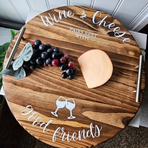 Wine and Cheese Lazy Susan: Wooden Serving Tray with Handles