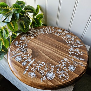 Wildflower Lazy Susan, Lazy Susan Turntable, Turntable Centerpiece, Wooden Lazy Susan, Home Decor