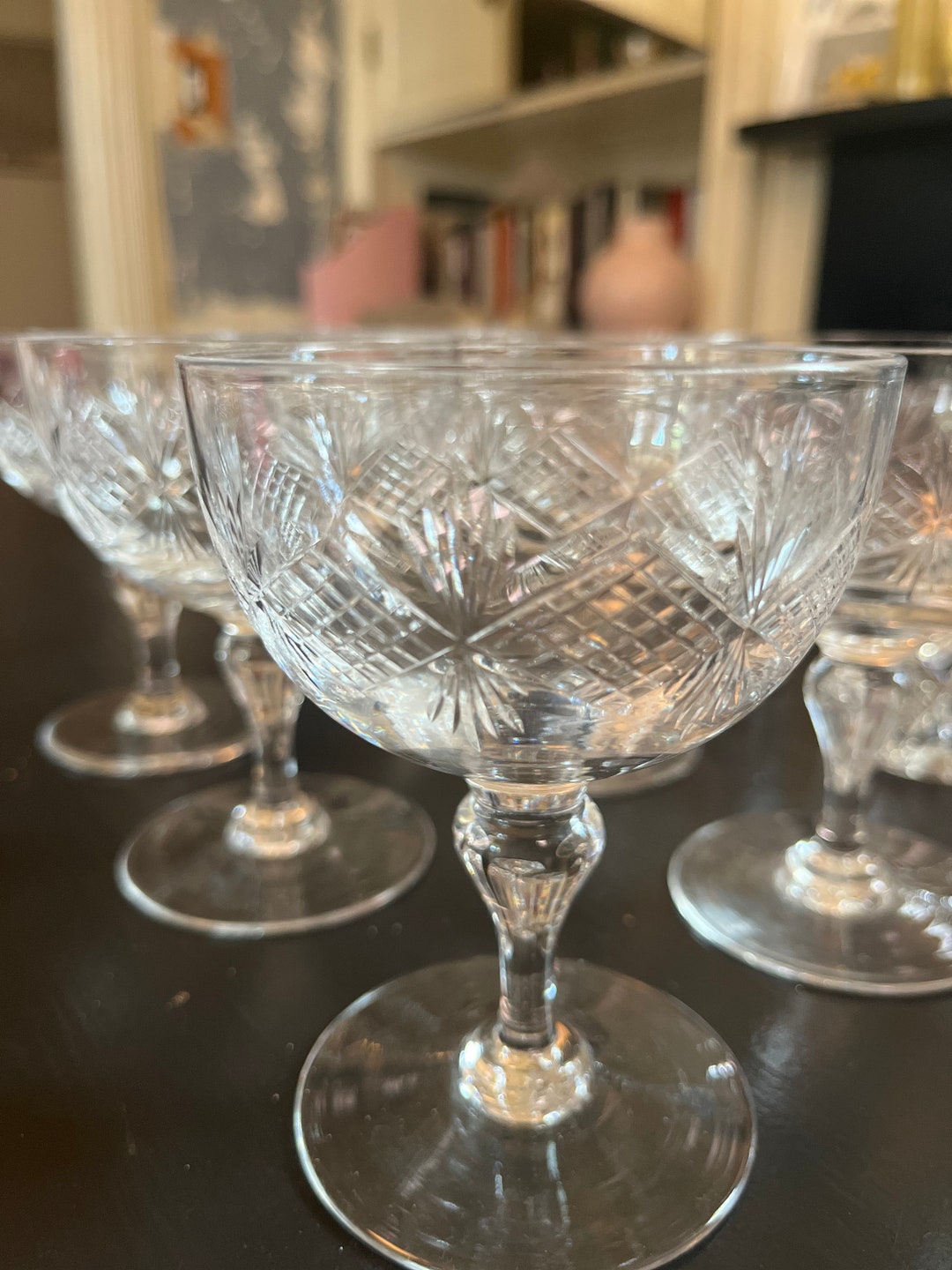 Set 6 Vintage Crystal Champagne Glasses / Coupes / Etched / Etsy