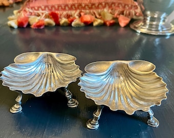 Set of Two British Sterling Footed Shell Dishes - c. 1757 - maker’s marks partially visible - scalloped trays