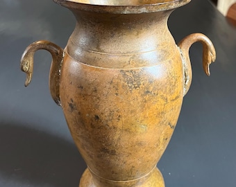 Antique 19th C French Empire Style Patinated Bronze Urn with Swan Head Handles - Marbled Finish
