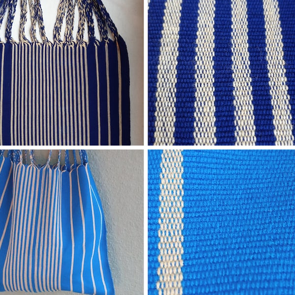 Mexican tote bag in blue, stripes, handwoven bag, summer holiday bag/beach bag/canvas shopping bag/sustainable shoulder bag