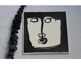 Maya-kunstprint, minimaal zwart-wit gezicht, verkrijgbaar met frame
