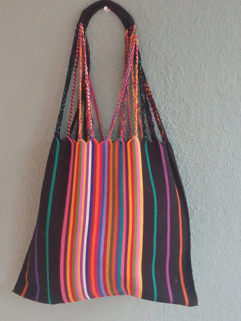 Handwoven Mexican Tote Bag Black Cotton Shoulder Bag With - Etsy