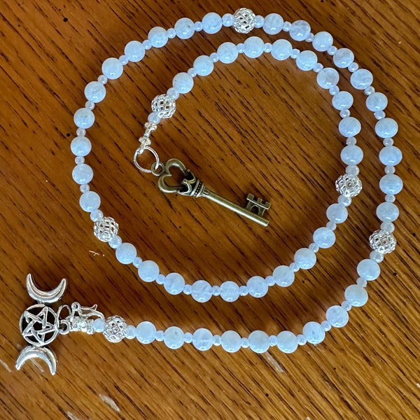 Wiccan Prayer Beads Loop, Strand style or necklace. Ethically sourced stones, glass and ceramic beads coated wire=durability NEW CHARMS