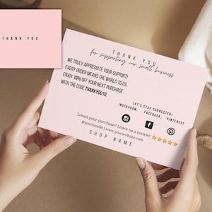 Cartão de agradecimento para pequenas empresas | Modelo Canva personalizável | Inserção de desconto e agradecimento ao cliente | Download instantâneo