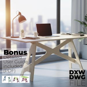 Nowoczesny drewniany stół, pliki do cięcia frezarką CNC, projekt biurka ze sklejki (pobranie cyfrowe)