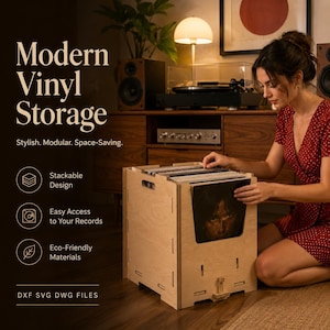 Vinyl Record Storage Crate CNC Router DXF DWG File: Stackable Plywood Album Box Plans (Digital Download)