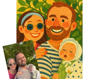 Custom Digital Portrait from Photo | Cartoon Caricature Illustration, Personalized Gift for Couples, Families & Pets