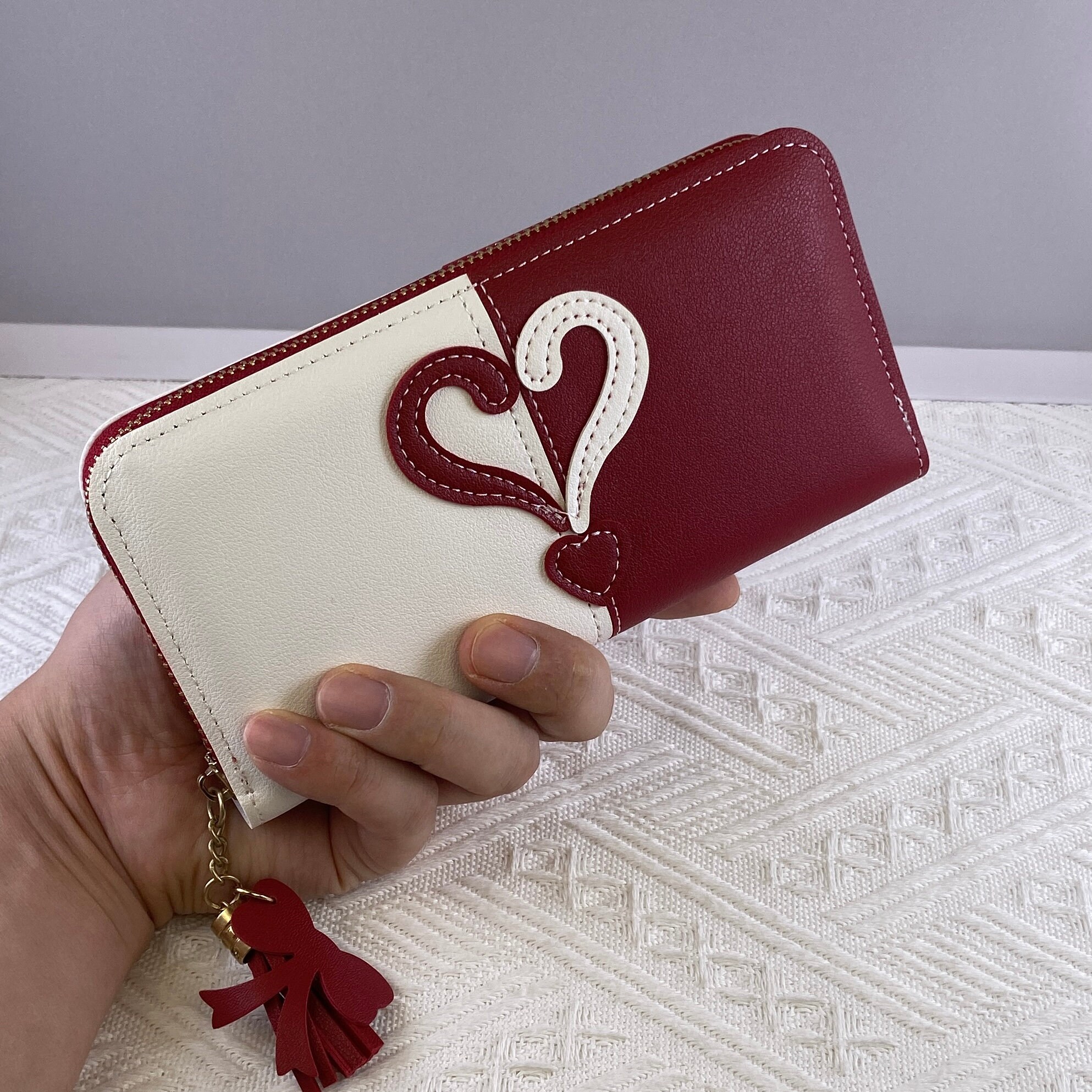 Wallet for Women love Heart Leather Zipper Wallet large Capacity