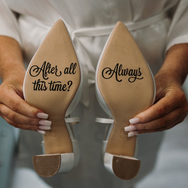 Personalised shoe decals perfect for a wedding. Vinyl for male and female shoes. Wedding day. Small detail and touch. Aisle. Heels. Quote