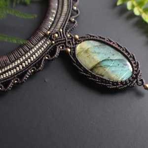 Labradorite Macrame Brass necklace- pendant- gift for her- boho- festival