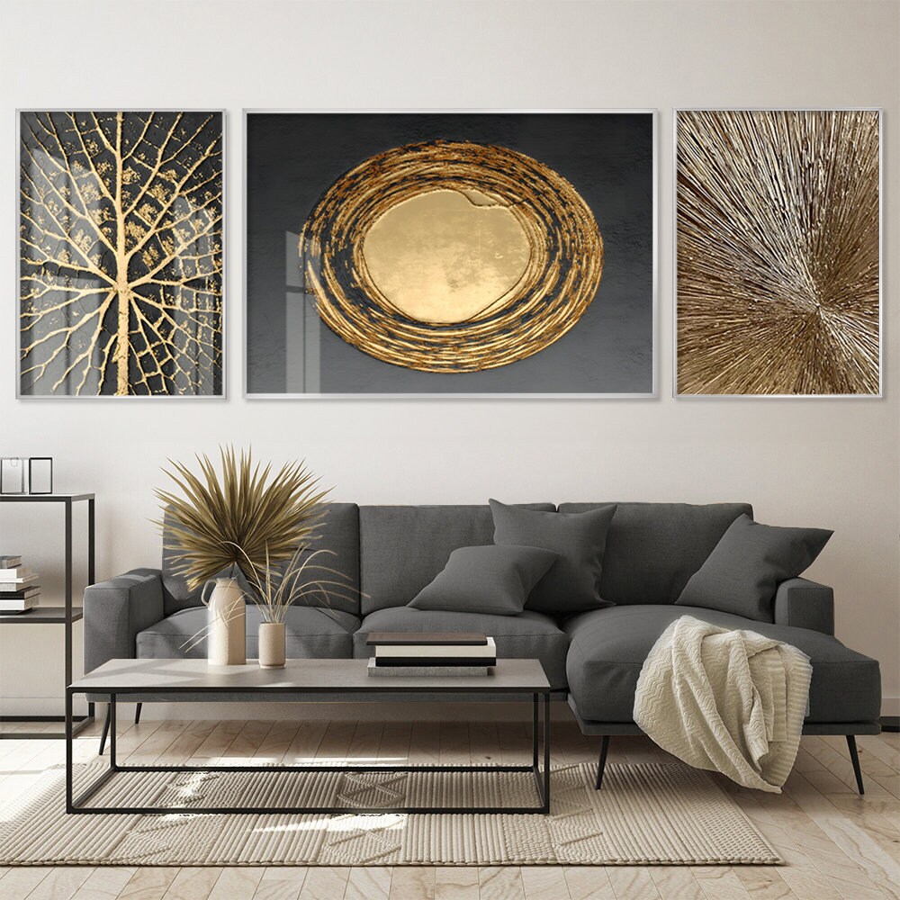 Black an Gold Wall Art, Set of 3 Prints, Metal Framed Painting Sets ...