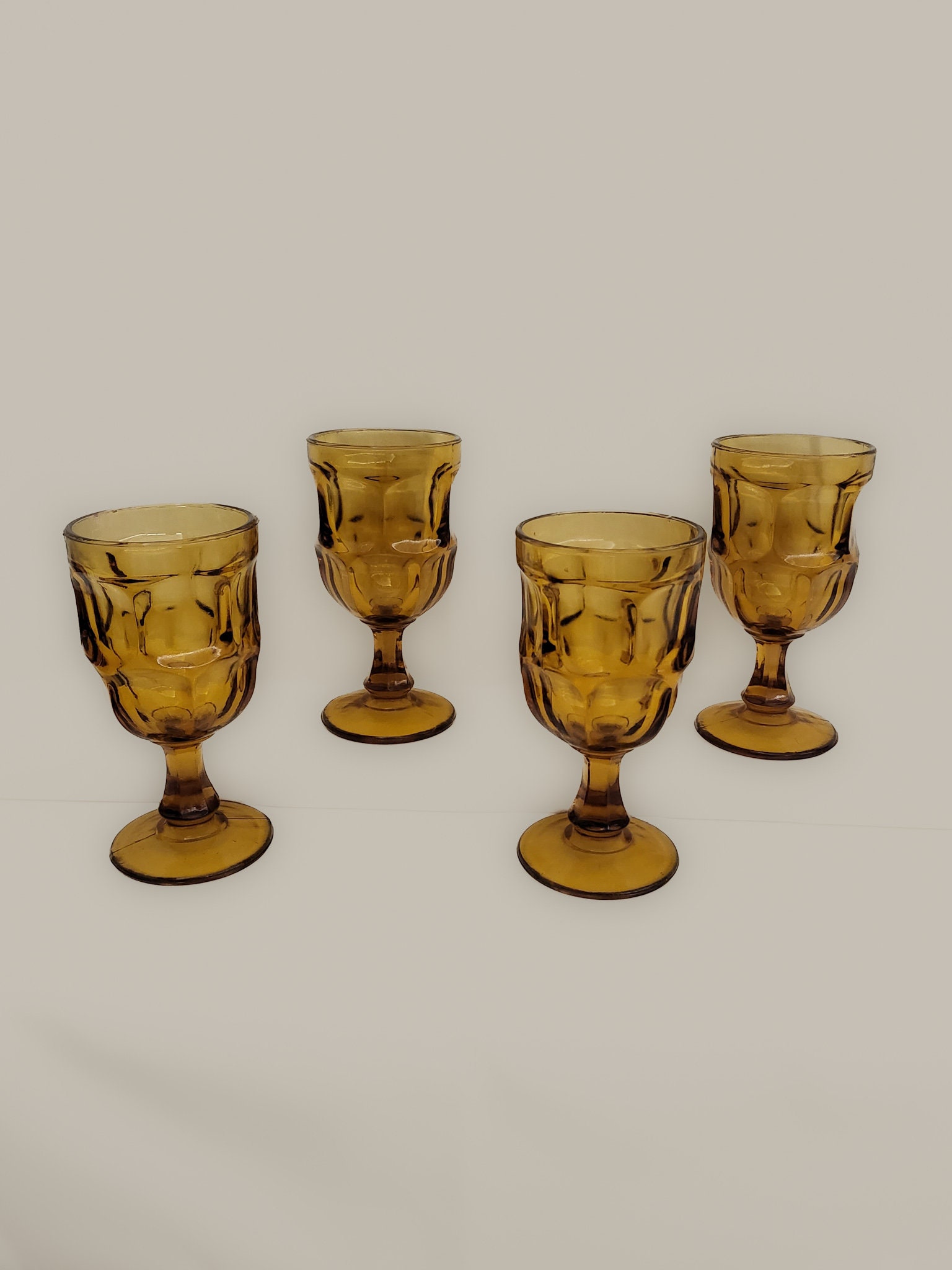 Libbey Ashburton Amber Honeycomb Goblet, Set of 4 - Vintage Glassware