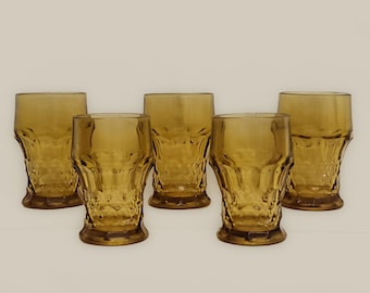 Viking Georgian Amber Honeycomb Pilsner, Set of 5 - Vintage Glassware