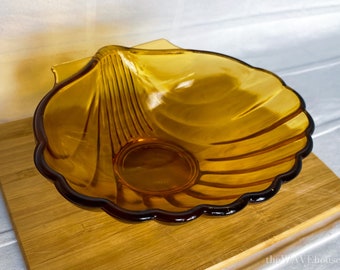 Amber Depression Glass Shell Bowl - Vintage Glassware