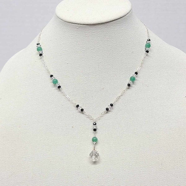 Sterling Silver Chrysoprase Rock Quartz Crystal Lavalier Y Pendant Necklace