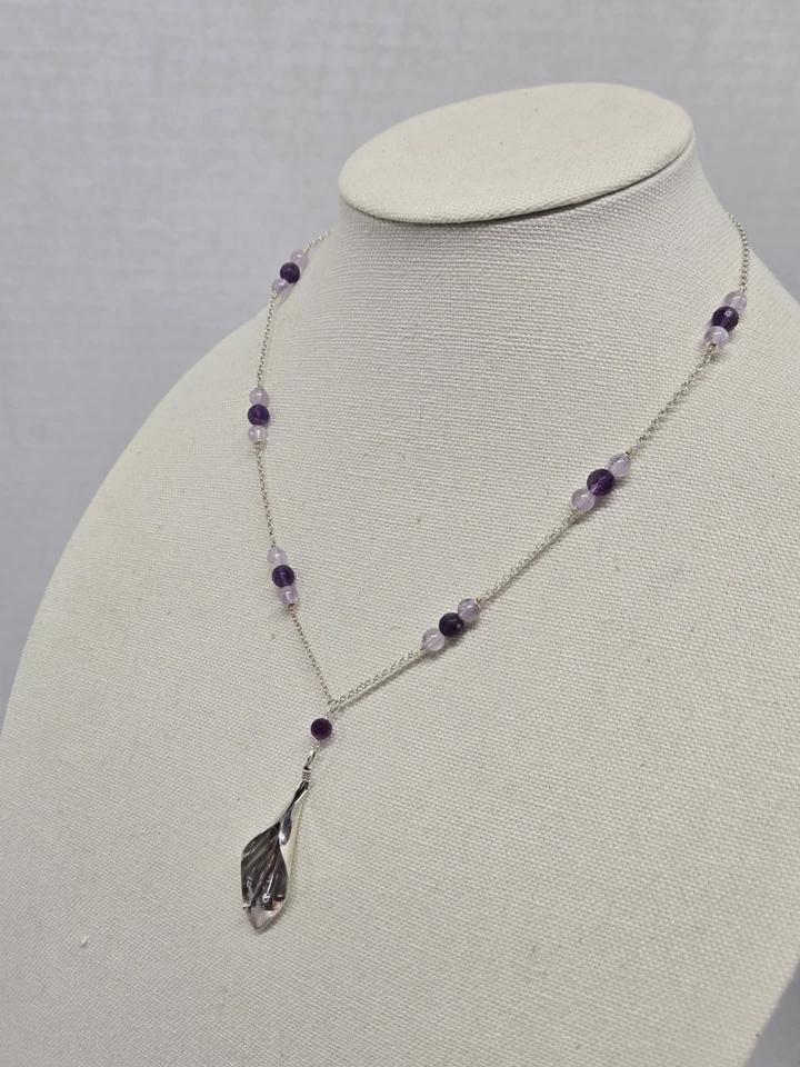 Vintage Sterling Silver Amethyst Calla Lily Lavalier Pendant Adjustable Rolo Chain Necklace - Thumbnail 3