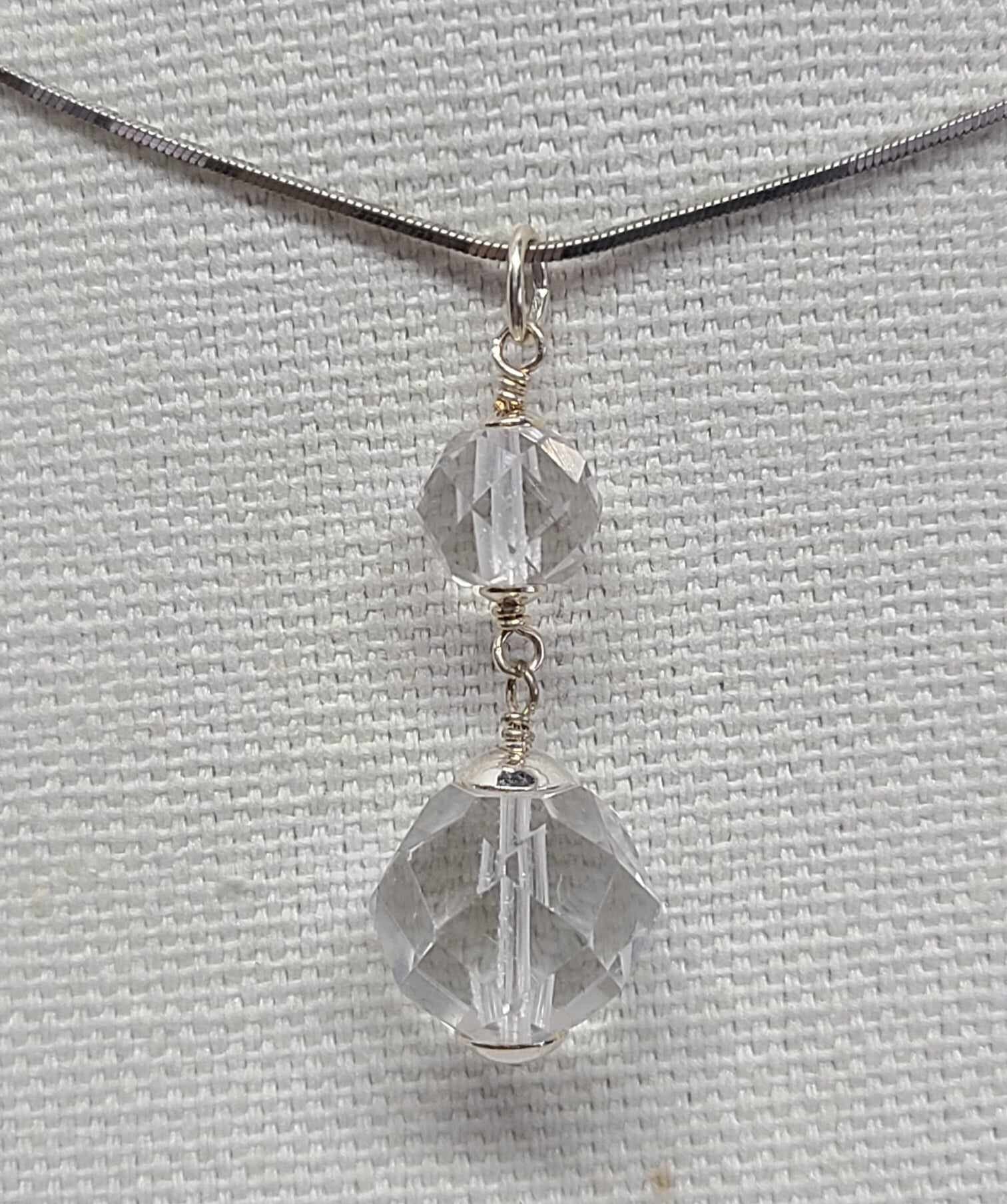 Art Deco Rock Quartz Crystal Sterling Silver Pendant - Thumbnail 3