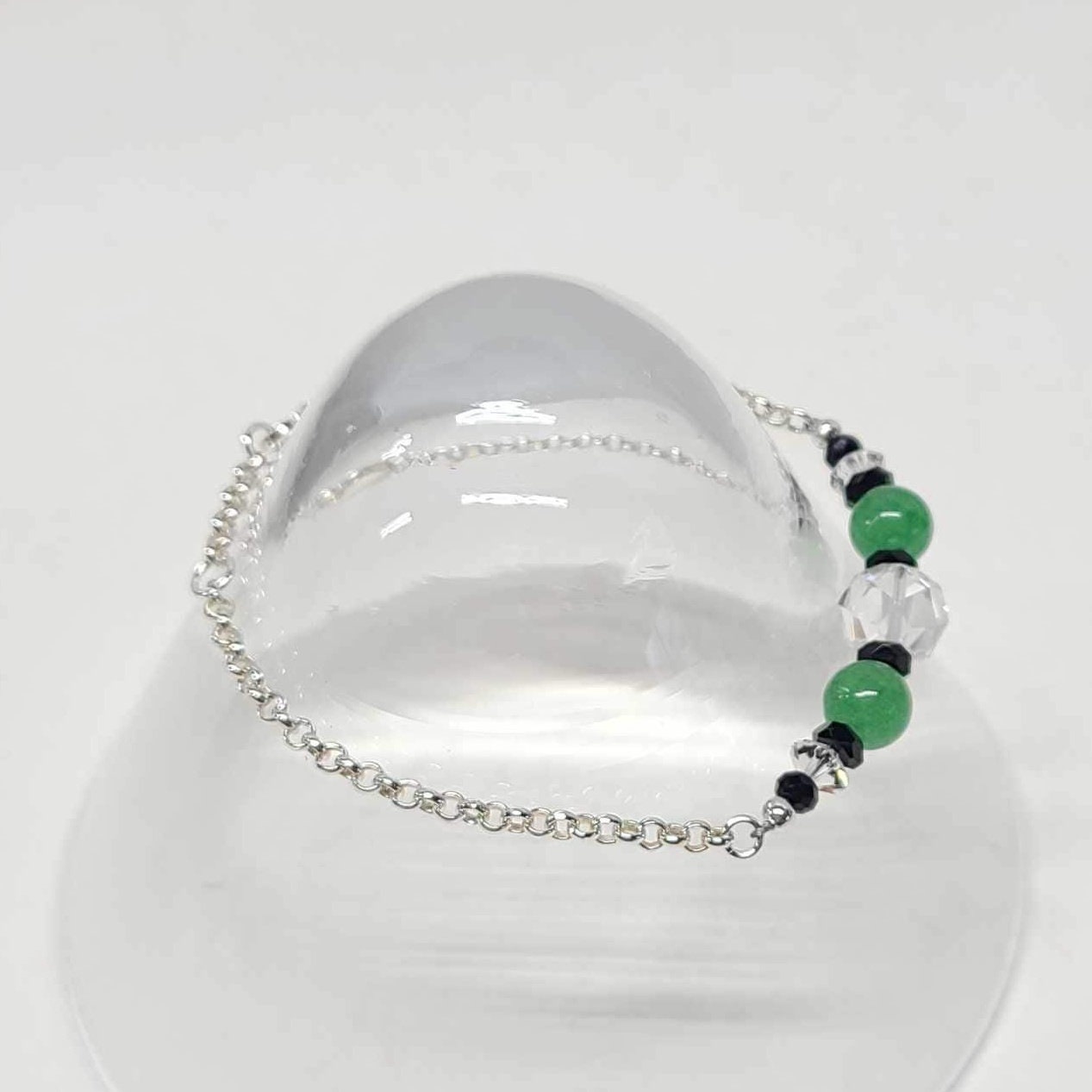 Sterling Silver Green Chrysoprase Rock Quartz Crystal Bracelet - Thumbnail 3
