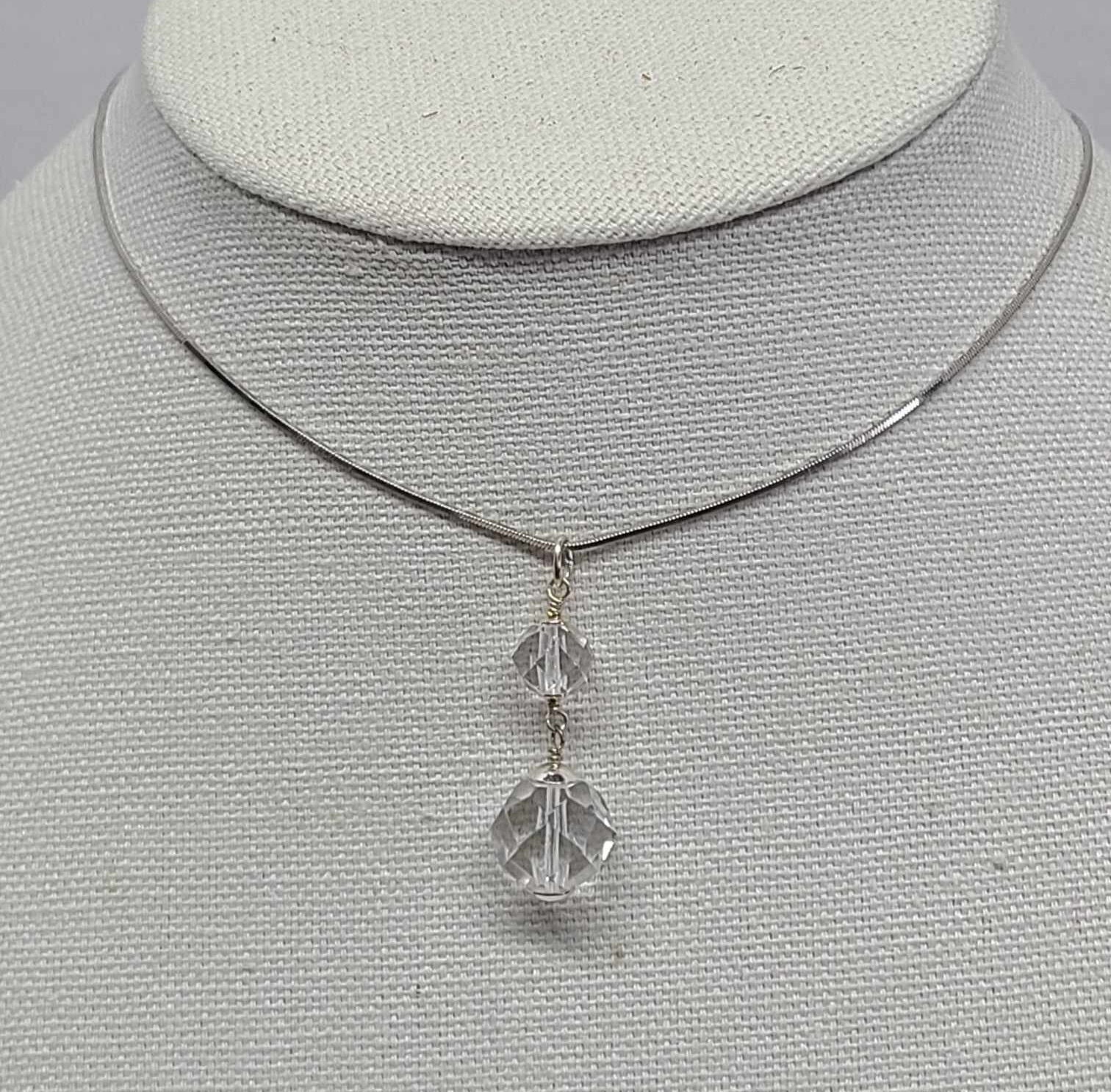 Art Deco Rock Quartz Crystal Sterling Silver Pendant - Thumbnail 2