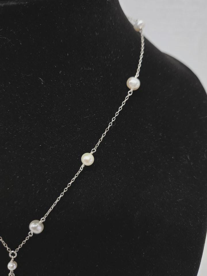 Artisan Boho Sterling Silver Baroque Pearl Hammered Pendant Necklace 18" - Thumbnail 6