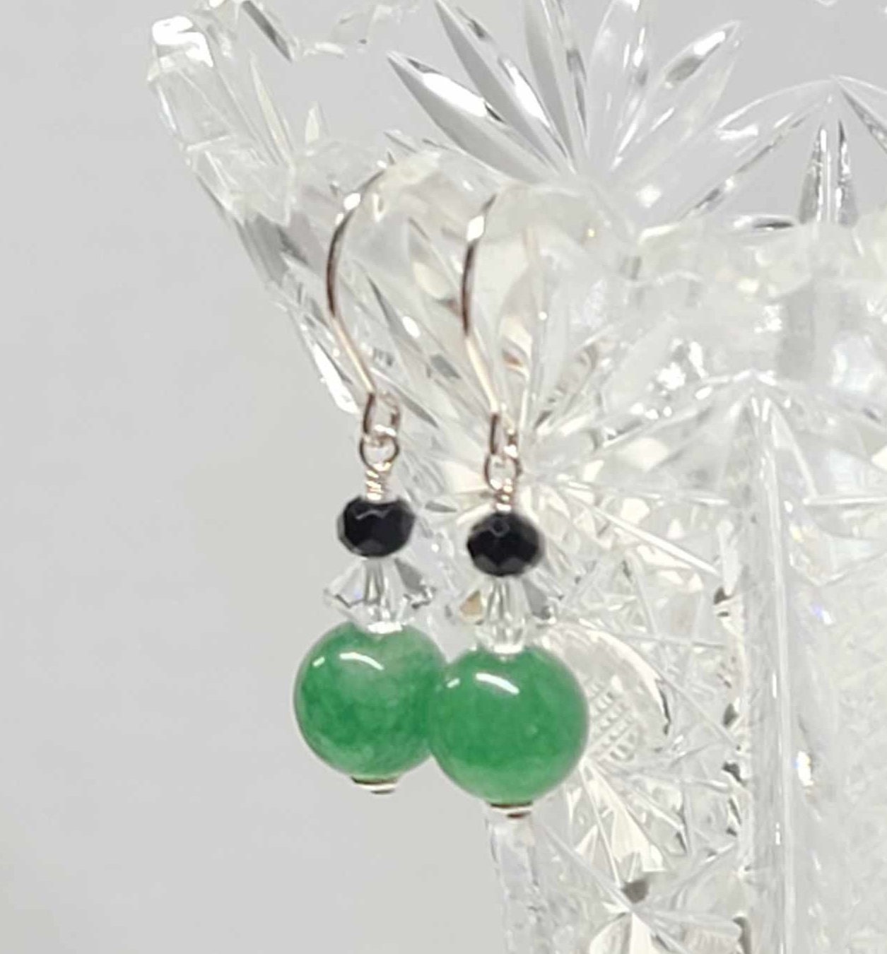 Sterling Silver Green Chrysoprase Geometric Dangle Earrings - Thumbnail 2