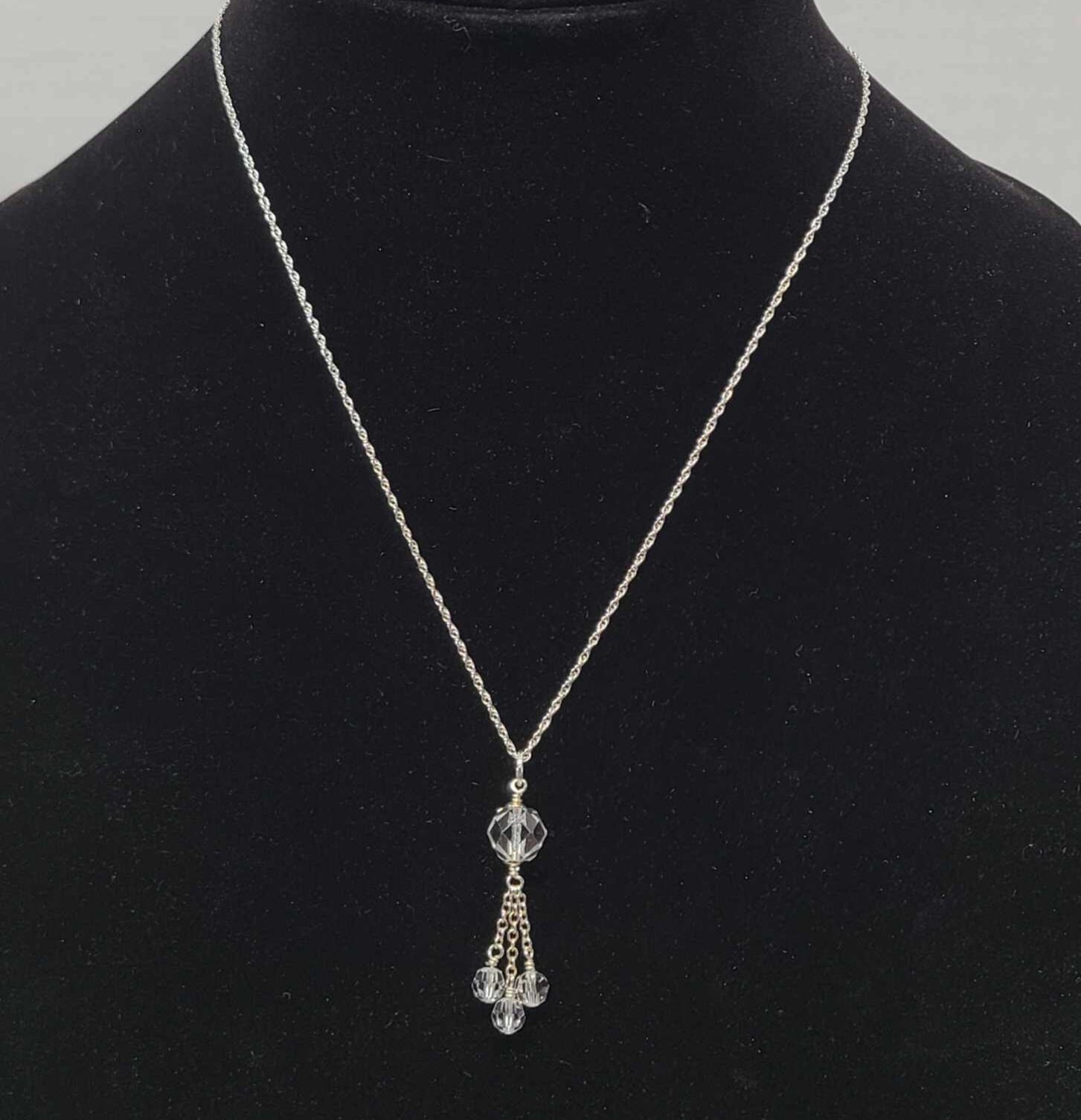 Sterling Silver Natural Rock Quartz Crystal Tassel Pendant - Thumbnail 3