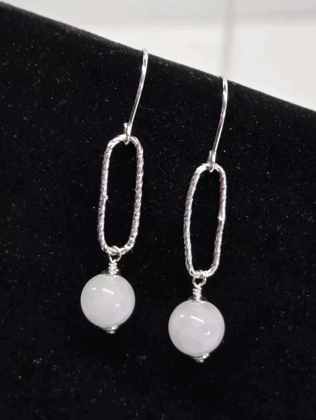 Artisan Rainbow Moonstone Twisted Paperclip Sterling Silver Dangle Earrings - Thumbnail 2