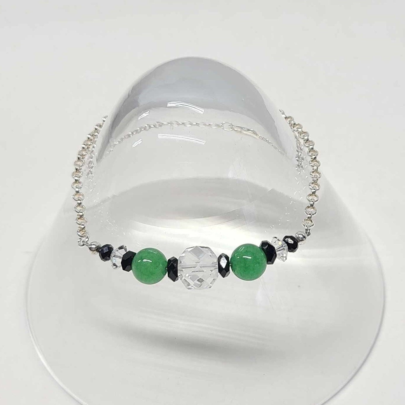 Sterling Silver Green Chrysoprase Rock Quartz Crystal Bracelet - Thumbnail 2