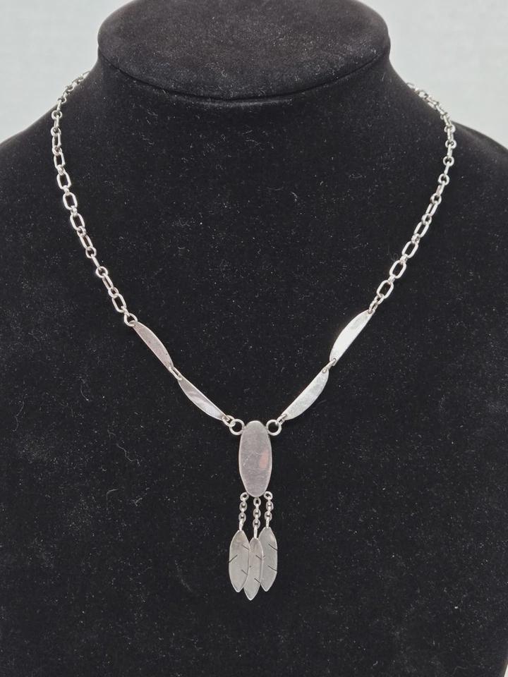 Vintage Zuni Southwest Inlay Multi-Stone Sterling Silver Feather Necklace - Thumbnail 7