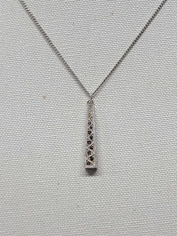 Vintage Sterling Silver Marcasite Obelisk Pendant