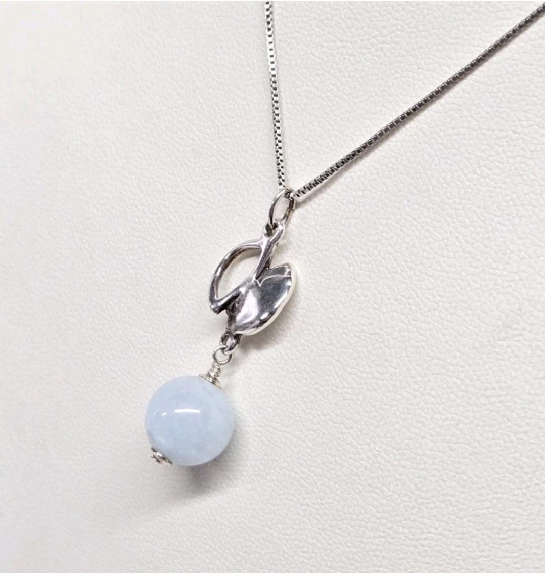 Artisan Upcycled Milky Aquamarine Sterling Silver Art Deco Pendant - Thumbnail 2